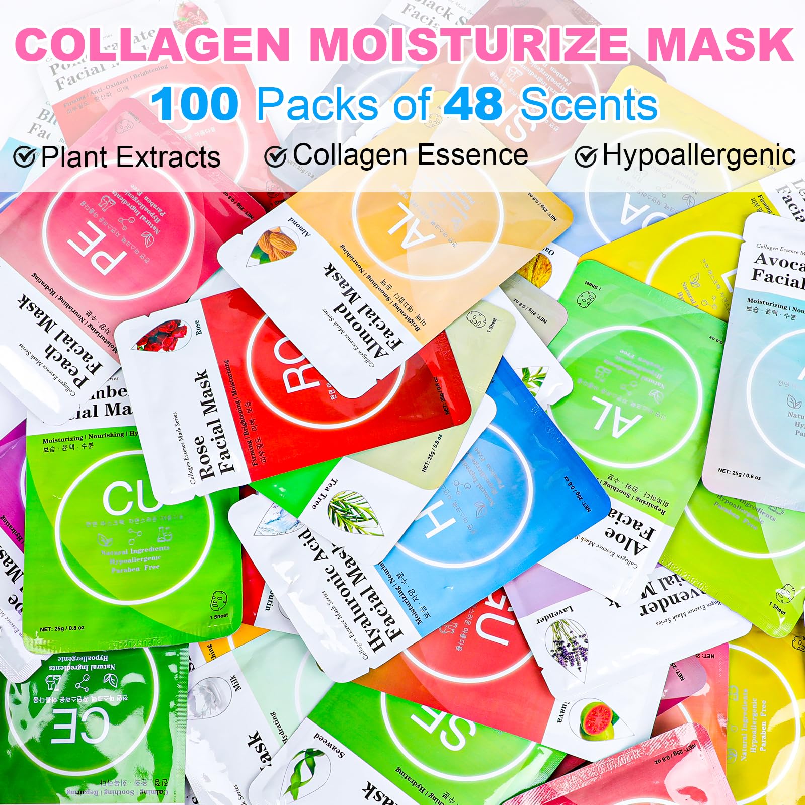 Foto 2 | Máscaras Faciales Vespro Con Esencia De Colágeno En Láminas  Paquete De 100 - Venta Internacional.