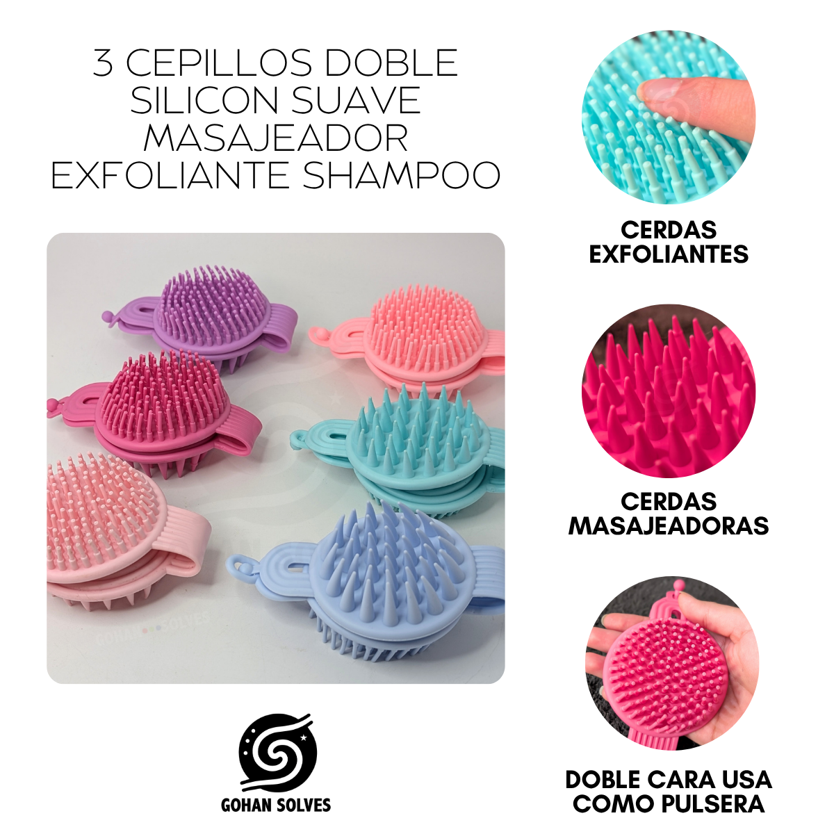 Foto 4 | 3 Cepillos Doble Silicon Suave Masajeador Exfoliante Shampoo