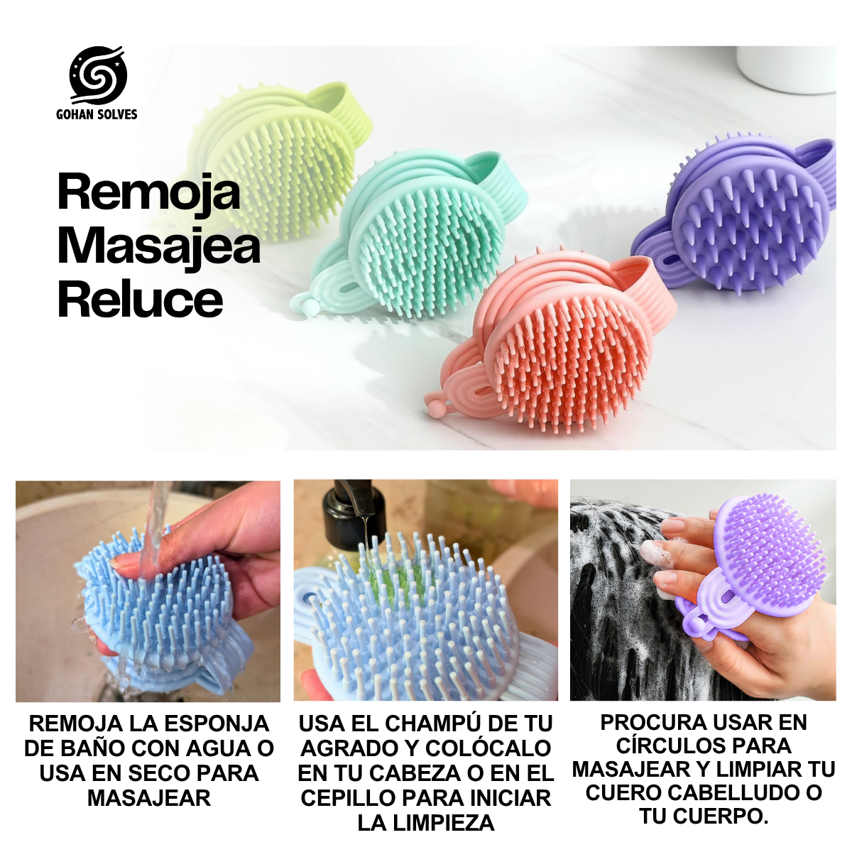 Foto 6 pulgar | 3 Cepillos Doble Silicon Suave Masajeador Exfoliante Shampoo