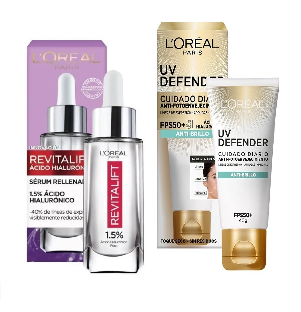 Foto 2 pulgar | Kit Loreal de Serum Ácido Hialurónico 30ml más Uv Defender 40g