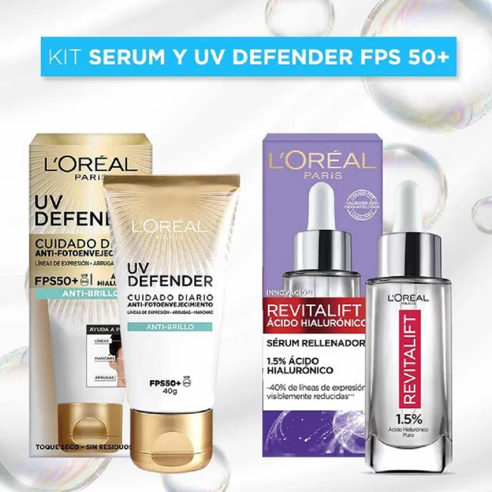 Foto 3 pulgar | Kit Loreal de Serum Ácido Hialurónico 30ml más Uv Defender 40g