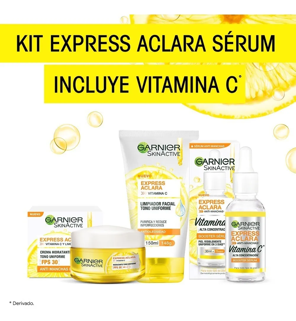 Foto 3 pulgar | Kit Garnier Express Aclara Serum/ Crema/ Gel con Vitamina C