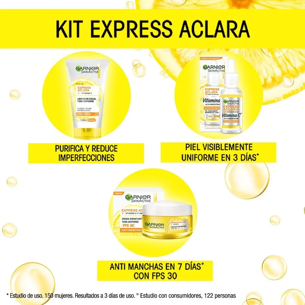 Foto 4 pulgar | Kit Garnier Express Aclara Serum/ Crema/ Gel con Vitamina C