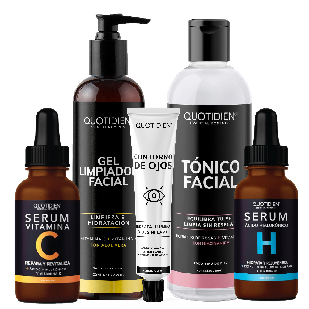 Kit Limpiador + Tónico + Serum Vitamina C + Suero Acido Hialurónico + Contorno De Ojos Skin Care Facial Quotidien