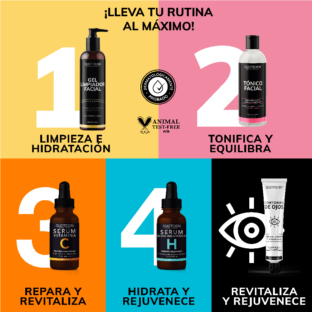 Foto 3 pulgar | Kit Limpiador + Tónico + Serum Vitamina C + Suero Acido Hialurónico + Contorno De Ojos Skin Care Facial Quotidien