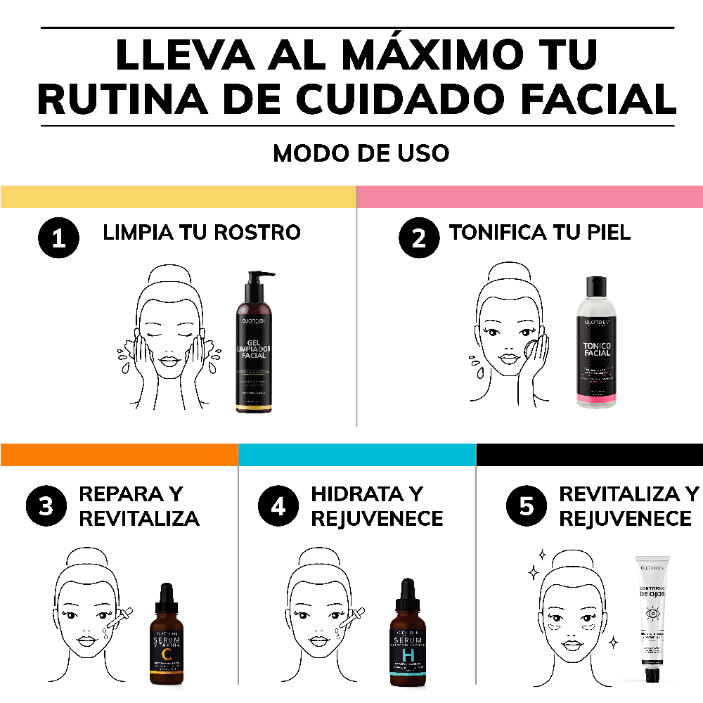 Foto 4 pulgar | Kit Limpiador + Tónico + Serum Vitamina C + Suero Acido Hialurónico + Contorno De Ojos Skin Care Facial Quotidien