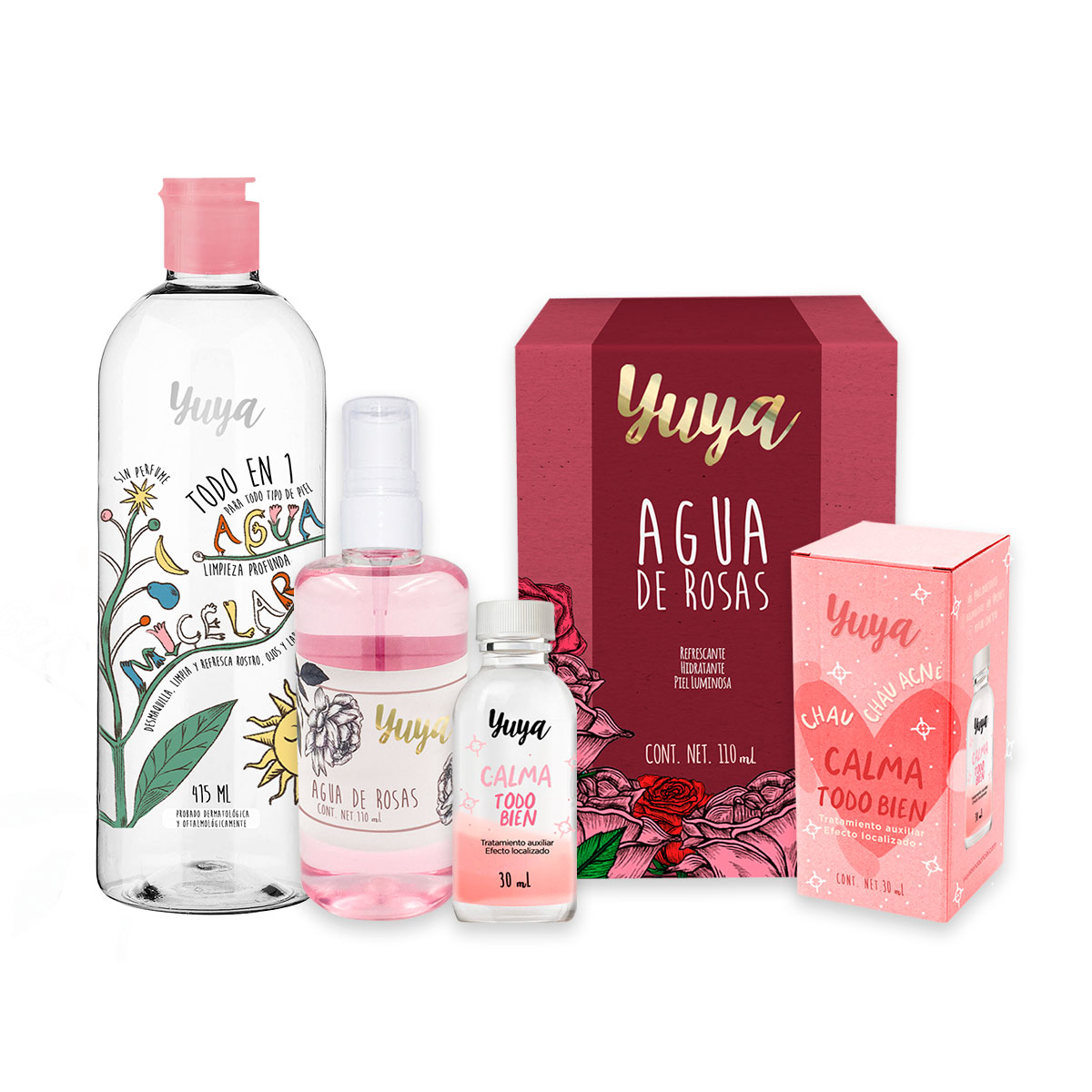 Set Refrescante Yuya YuPerRos8380 Cero Impurezas con Agua Micelar Agua de Rosas y Tratamiento Chau Chau