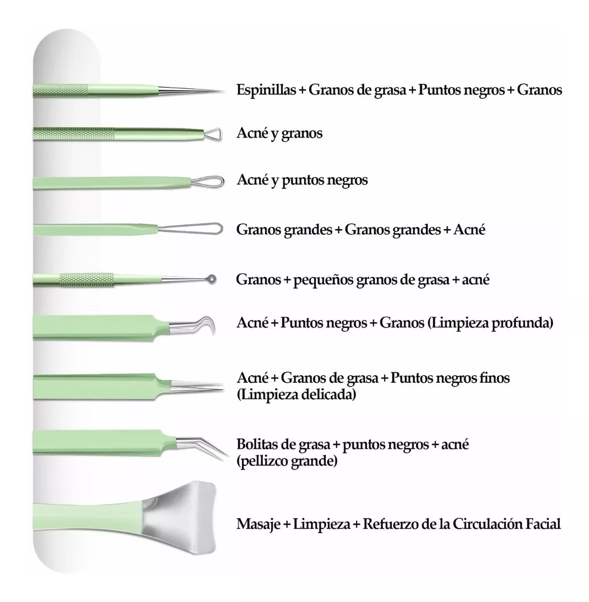 Foto 4 pulgar | Kit Removedor Extractor Puntos Negros Belug 9 Piezas color Verde