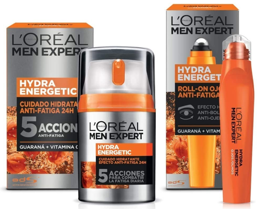 Crema más Roll-On Antiojeras L’Oréal Paris Kit Hydra Energetic Men Expert