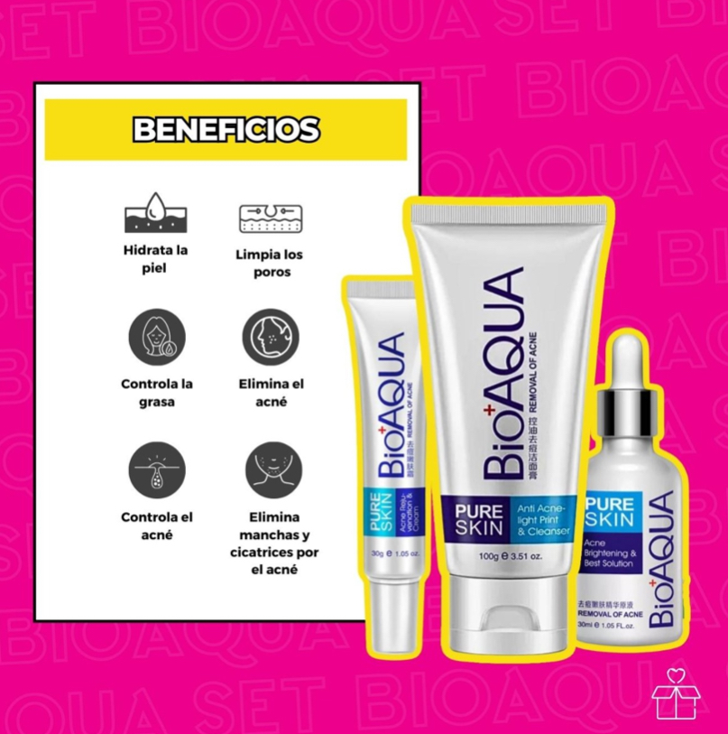 Foto 3 pulgar | Set De 3 Pure Skin Bioaqua Retira Acne Espinillas Grasa