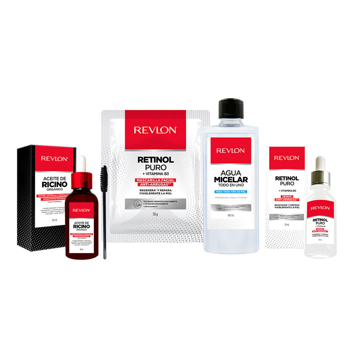 Foto 4 pulgar | Aceite de Ricino + Agua Micelar + Mascarilla Facial + Suero de Retinol Puro Revlon