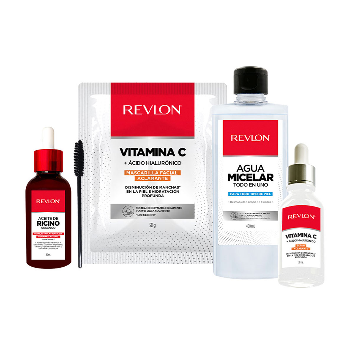 Set Aceite de Ricino + Agua Micelar + Mascarilla Facial + Suero de Vitamina C Revlon