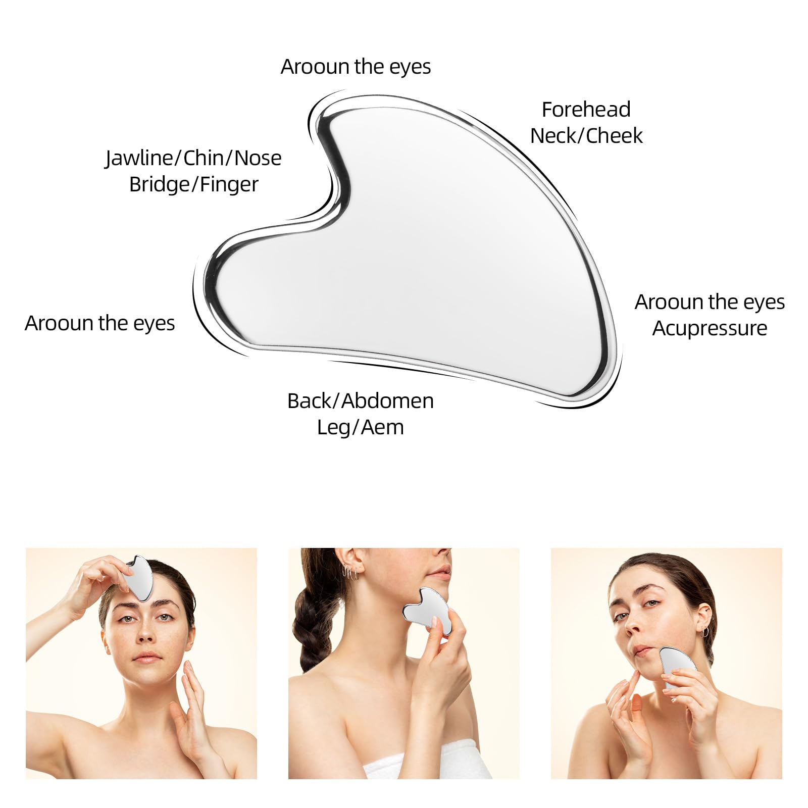 Foto 7 pulgar | Herramientas Faciales Gua Sha Btyms De Acero Inoxidable En Forma De Corazón - Venta Internacional.