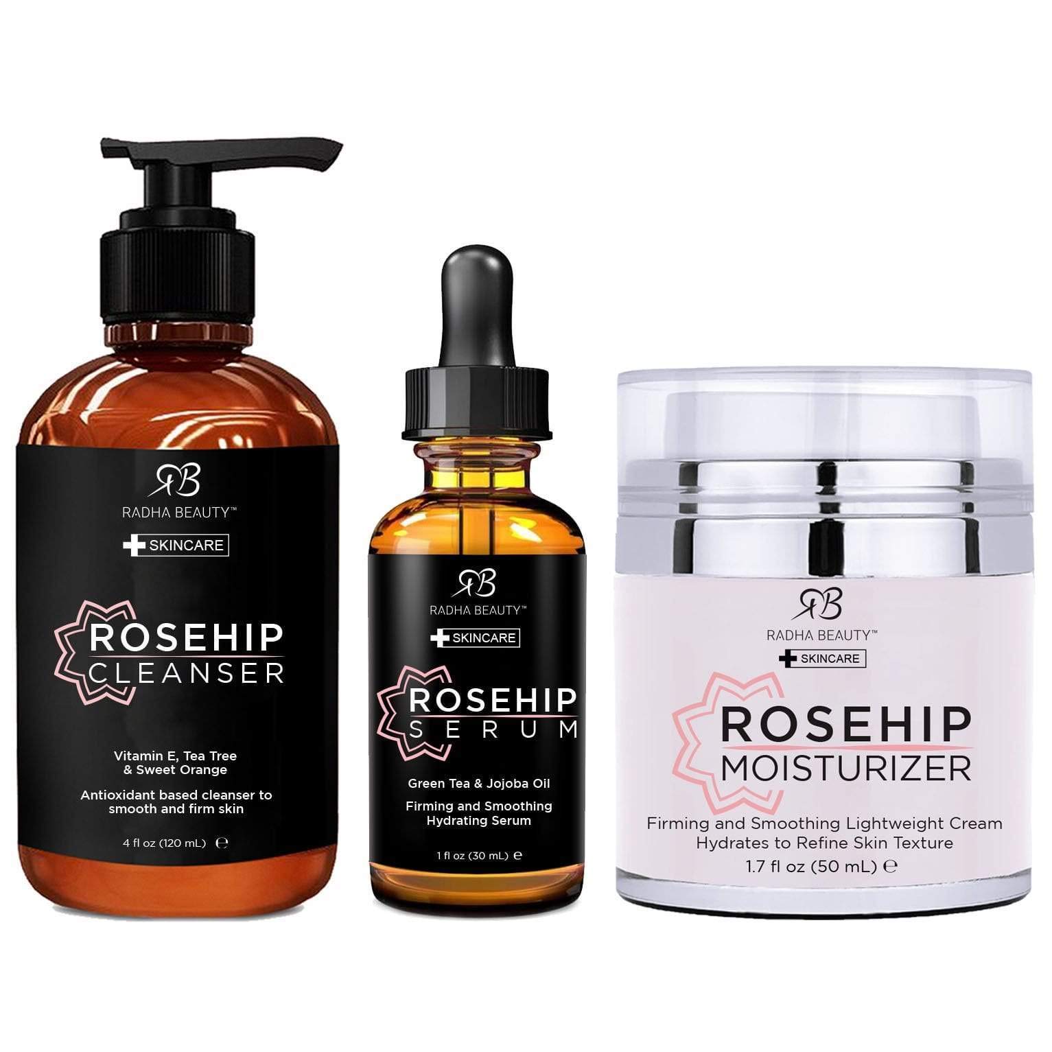 Kit De Cuidado Facial Radha Beauty Rosehip Con Limpiador, Sérum 30 Ml - Venta Internacional.