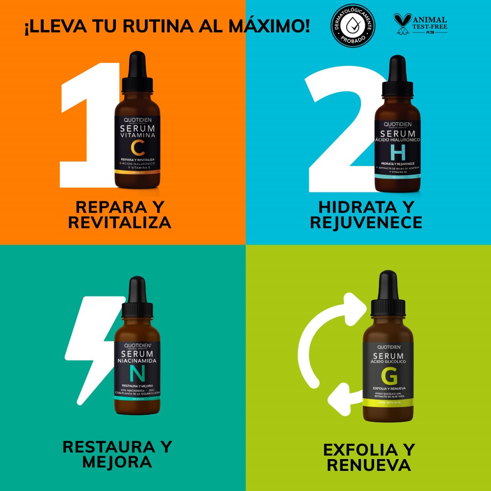 Foto 3 pulgar | Kit Serum Vitamina C + Suero Acido Hialuronico + Suero Ácido Glicólico + Serum Niacinamida Skin Care Hidratant