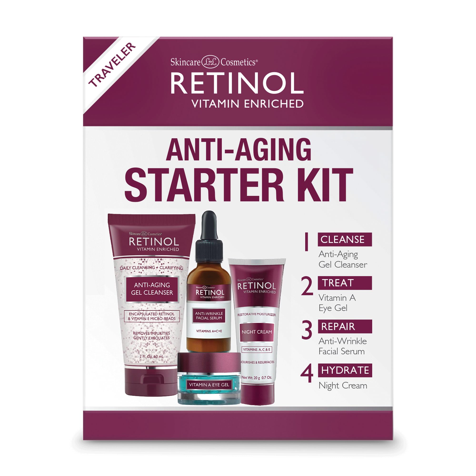 Foto 2 pulgar | Set De Cuidado De La Piel Con Retinol Antienvejecimiento Con Limpiador, Gel Para Ojos, Crema Y Sérum - Venta Interna