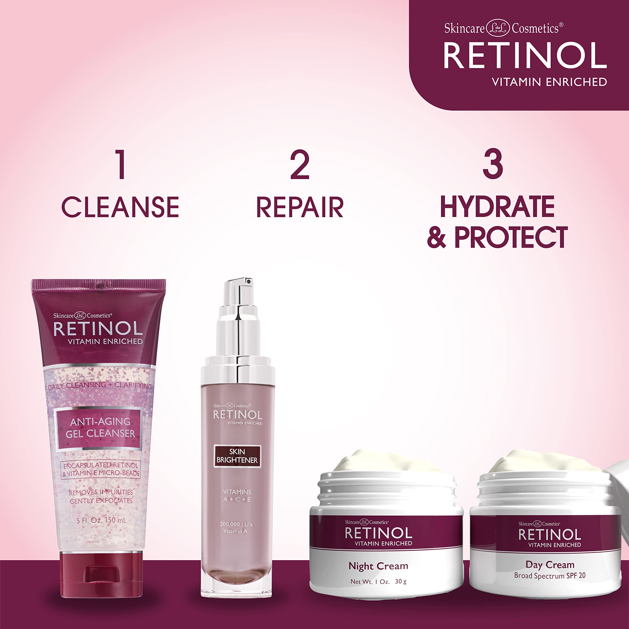 Foto 8 pulgar | Set De Cuidado De La Piel Con Retinol Antienvejecimiento Con Limpiador, Gel Para Ojos, Crema Y Sérum - Venta Interna