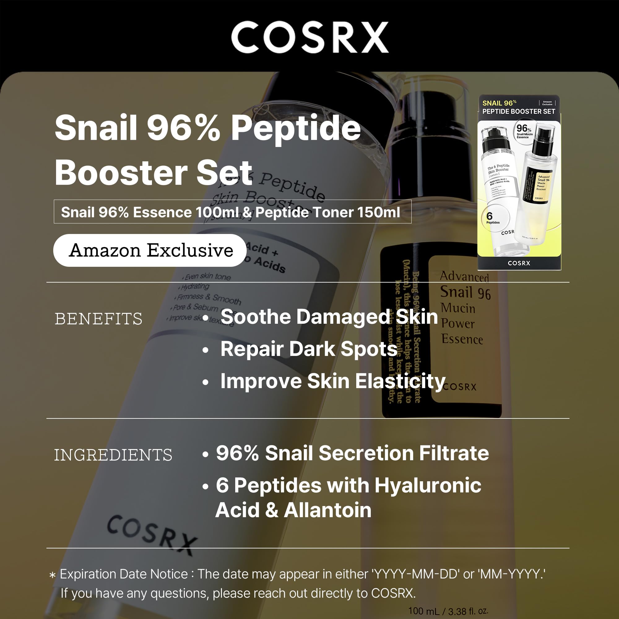 Foto 2 | Set para el Cuidado de la Piel Cosrx Snail Mucin 96% Peptide Booster Serum - Venta Internacional