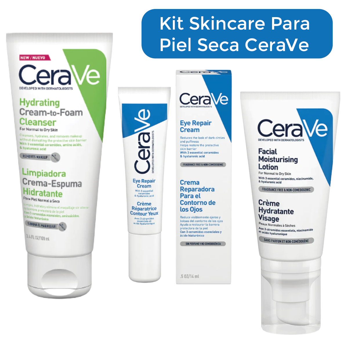 Foto 2 pulgar | Kit Cuidado Facial Cerave Para Piel Seca: Limpieza, Hidratación Y Reparación – Piel Saludable, Suave Y Libre D