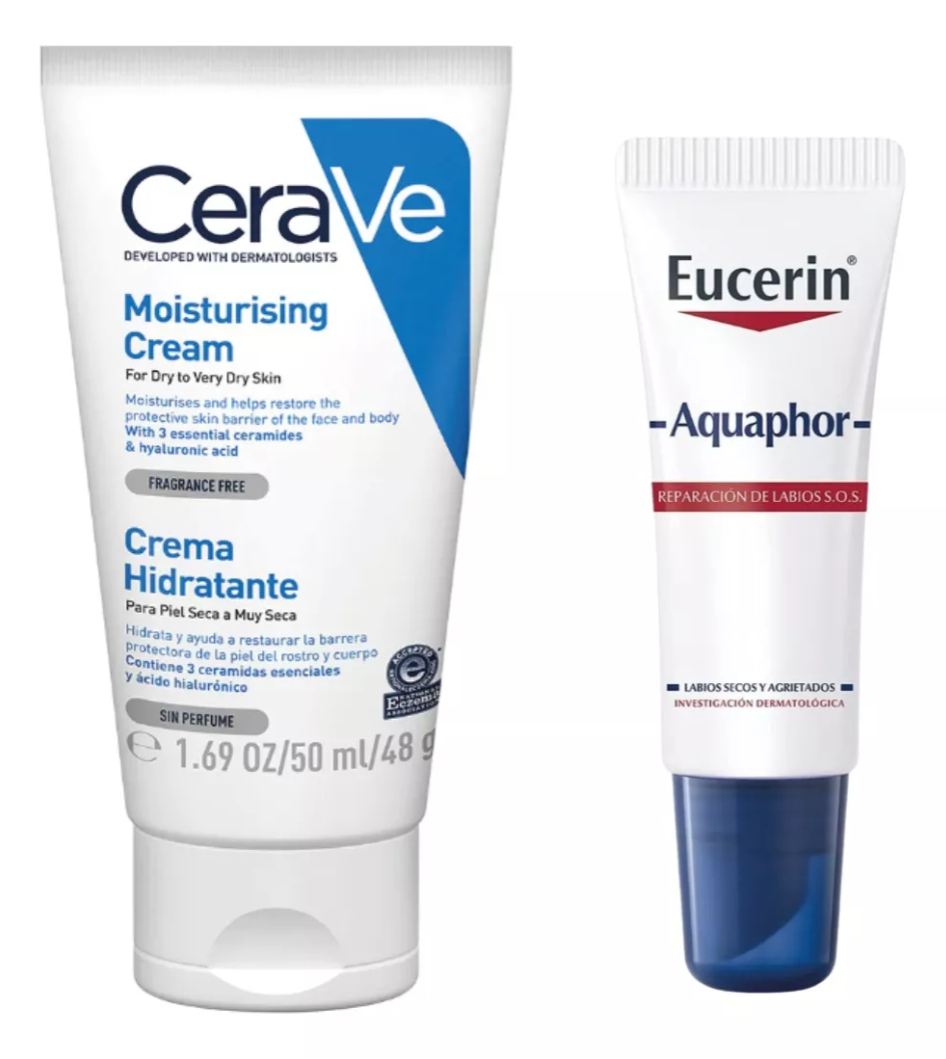 Kit De Bolso Ideal Viaje Cerave Eucerin: Crema Hidratante Facial Y Corp + Bálsamo Reparador De Labios, Hidrata