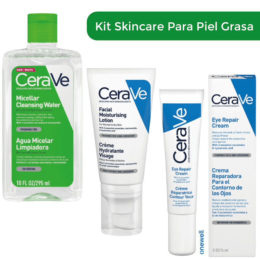 Foto 2 pulgar | Kit Cuidado Facial Cerave Para Piel Grasa: Agua Micelar, Hidratante Ligera Y Contorno De Ojos