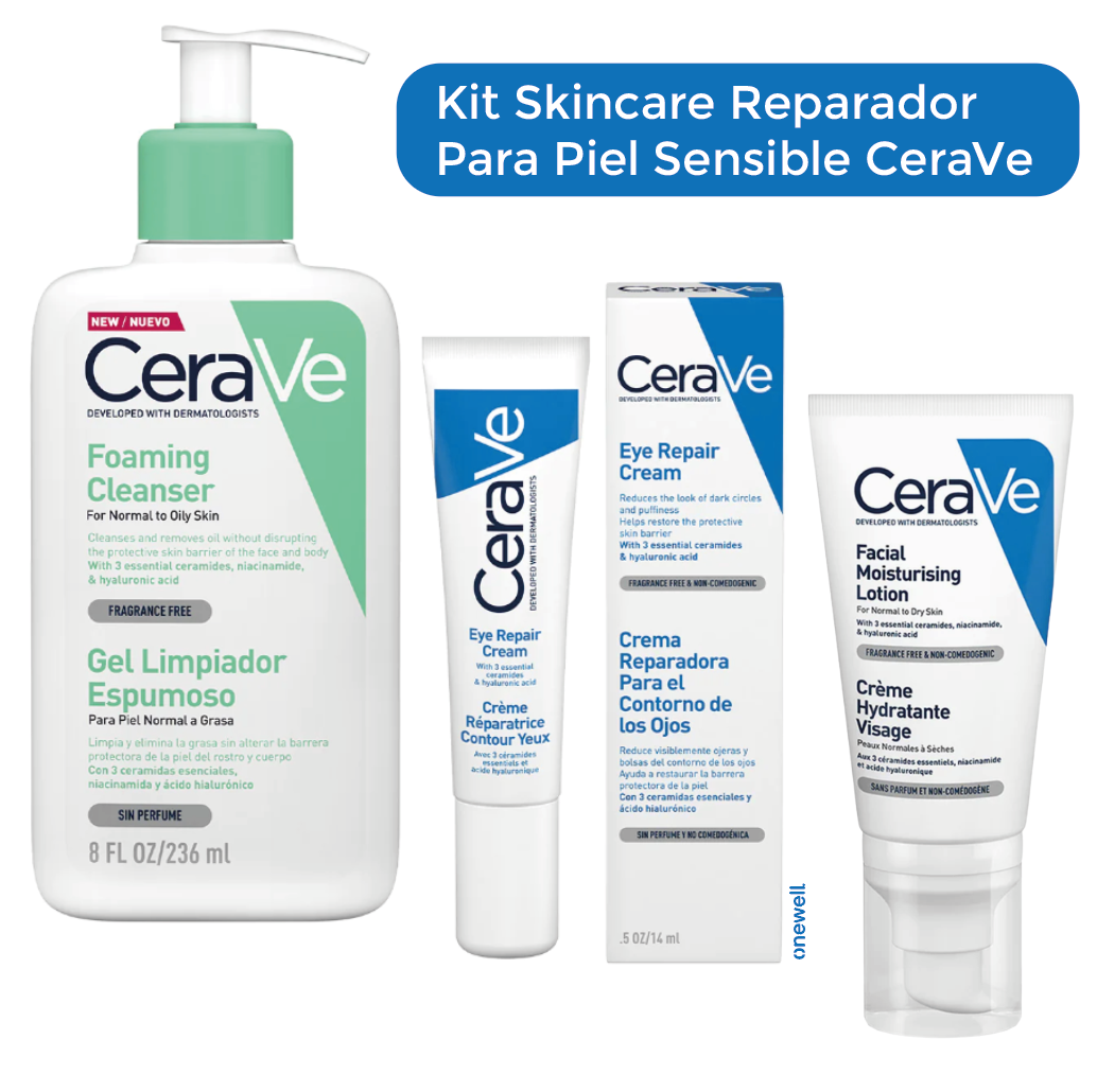 Foto 2 pulgar | Cerave Kit Para Piel Sensible: Gel Limpiador, Loción Hidratante Y Crema De Ojos Con Ácido Hialurónico