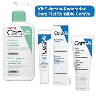 Foto 1 | Cerave Kit Para Piel Sensible: Gel Limpiador, Loción Hidratante Y Crema De Ojos Con Ácido Hialurónico