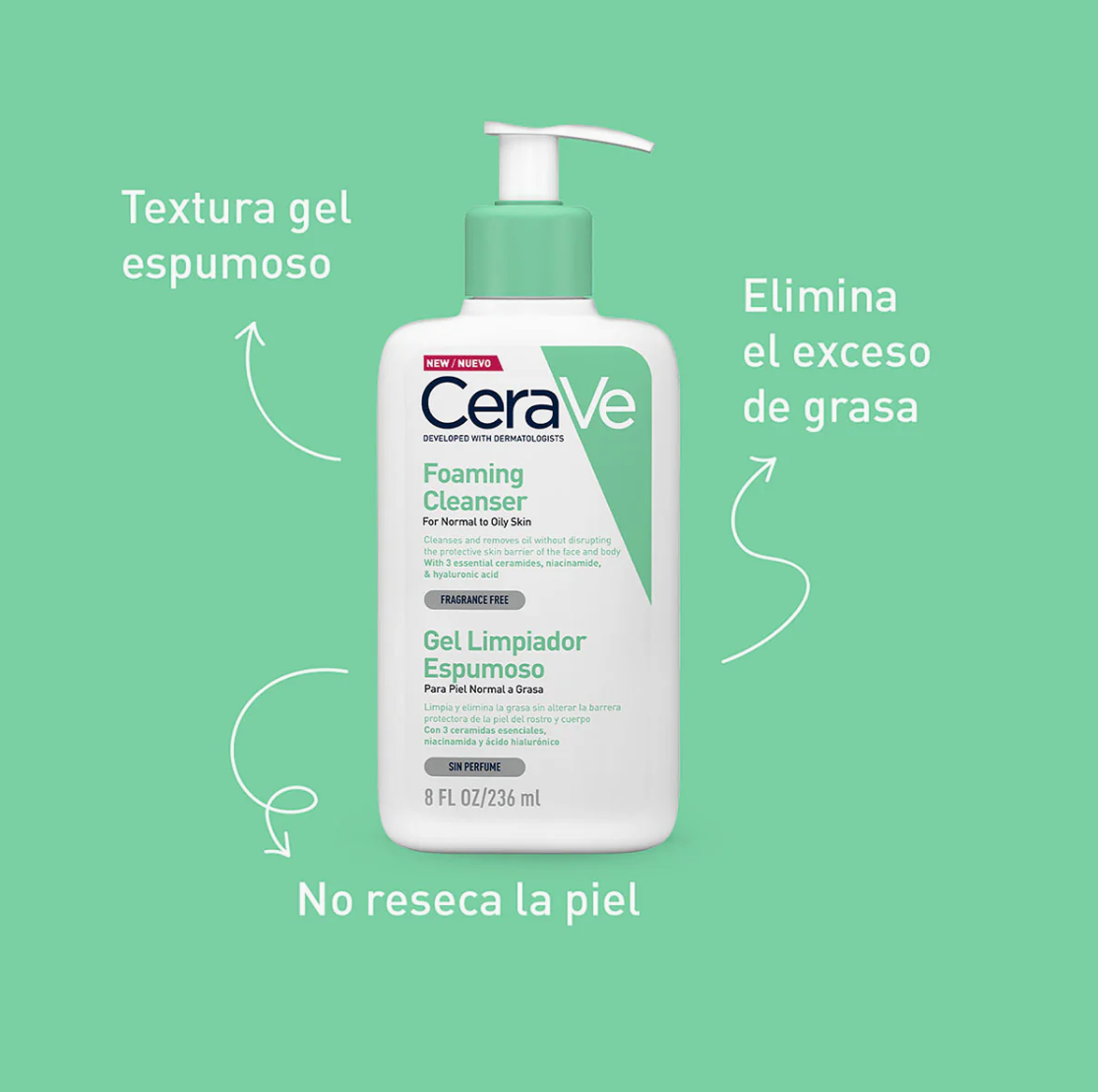 Foto 5 pulgar | Kit Skincare Cerave: Limpiador Espumoso 236ml Y Crema Hidratante 170ml Para Piel Normal Y Grasa
