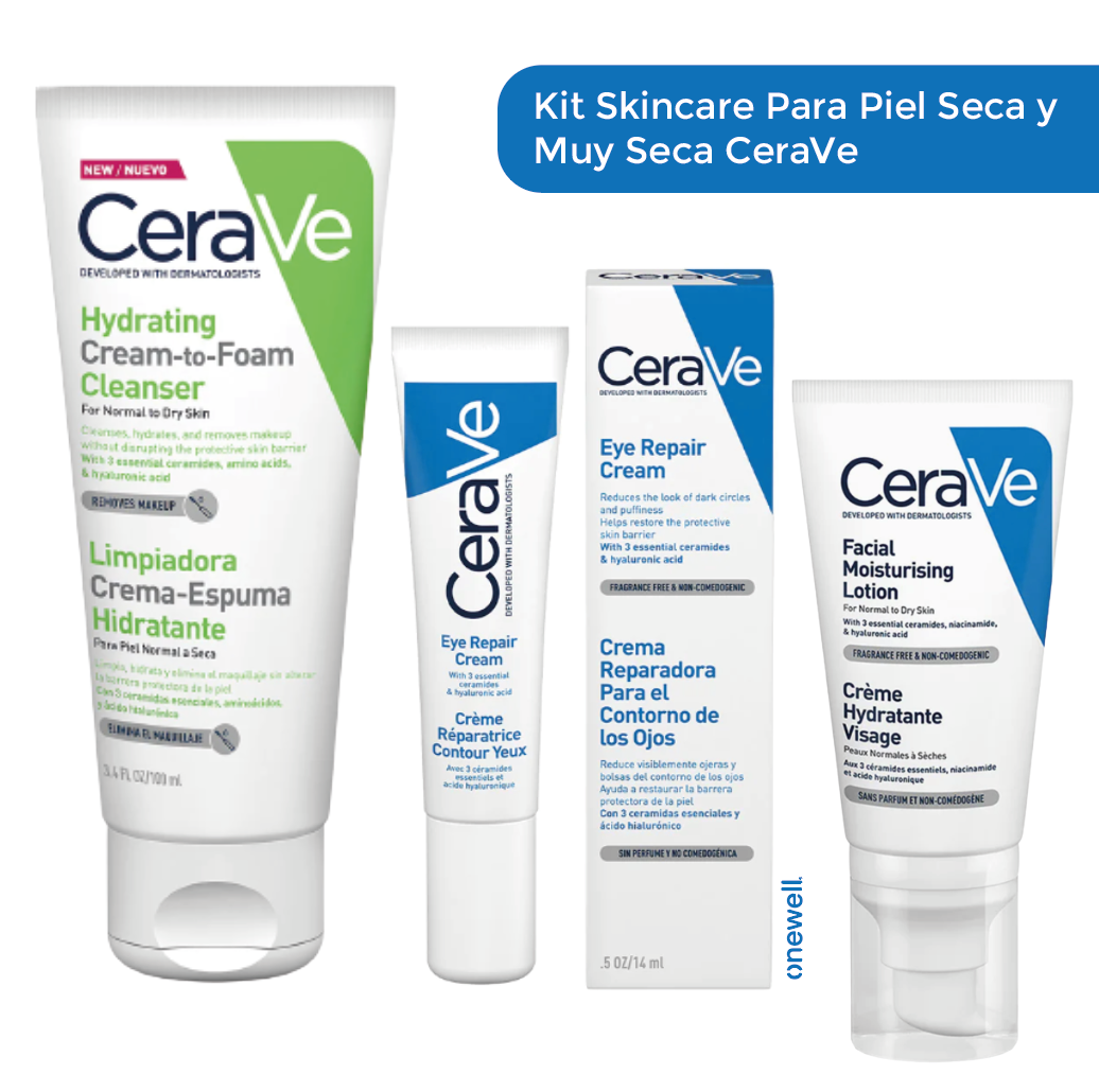 Foto 2 pulgar | Kit Hidratante Cerave Para Piel Seca: Limpiador Facial, Crema Contorno De Ojos Y Loción Hidratante