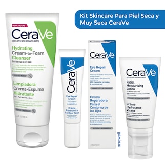 Foto 1 | Kit Hidratante Cerave Para Piel Seca: Limpiador Facial, Crema Contorno De Ojos Y Loción Hidratante