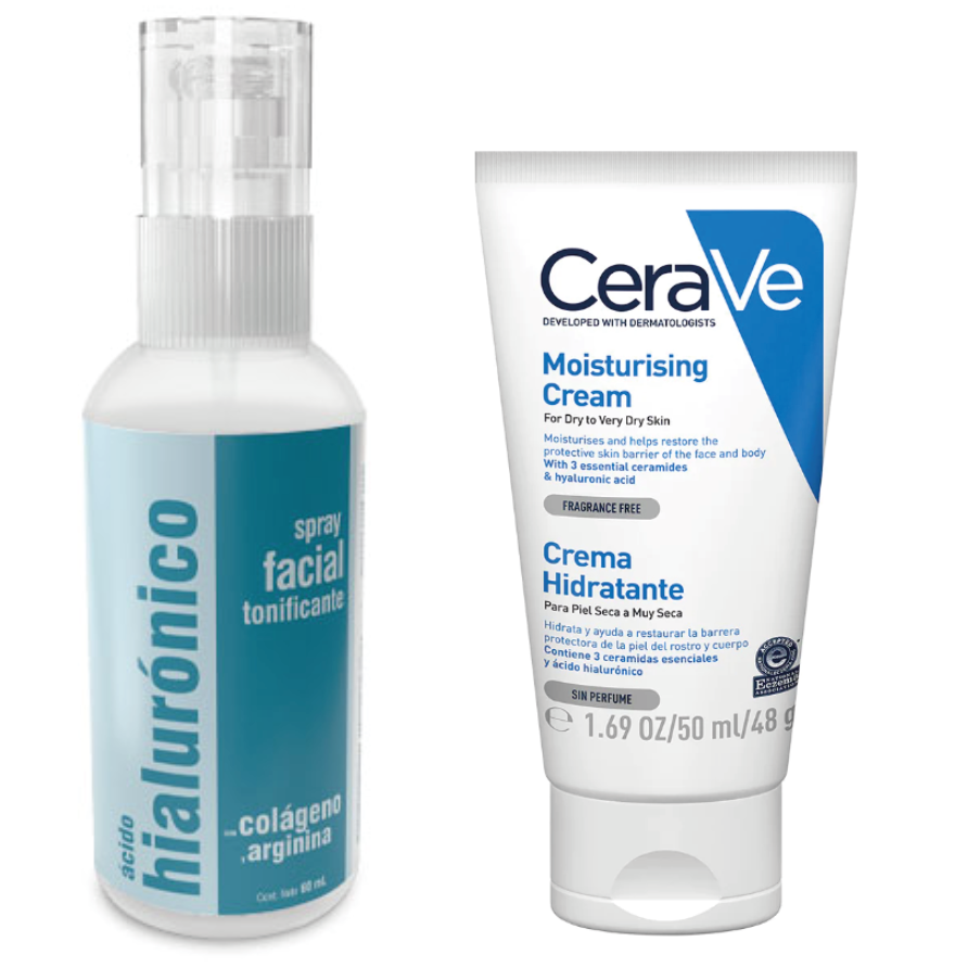 Foto 2 pulgar | Kit Anti-edad Cerave Crema Hidratante 50ml Y Spray Ácido Hialurónico, Colágeno Y Arginina Para Hidratación