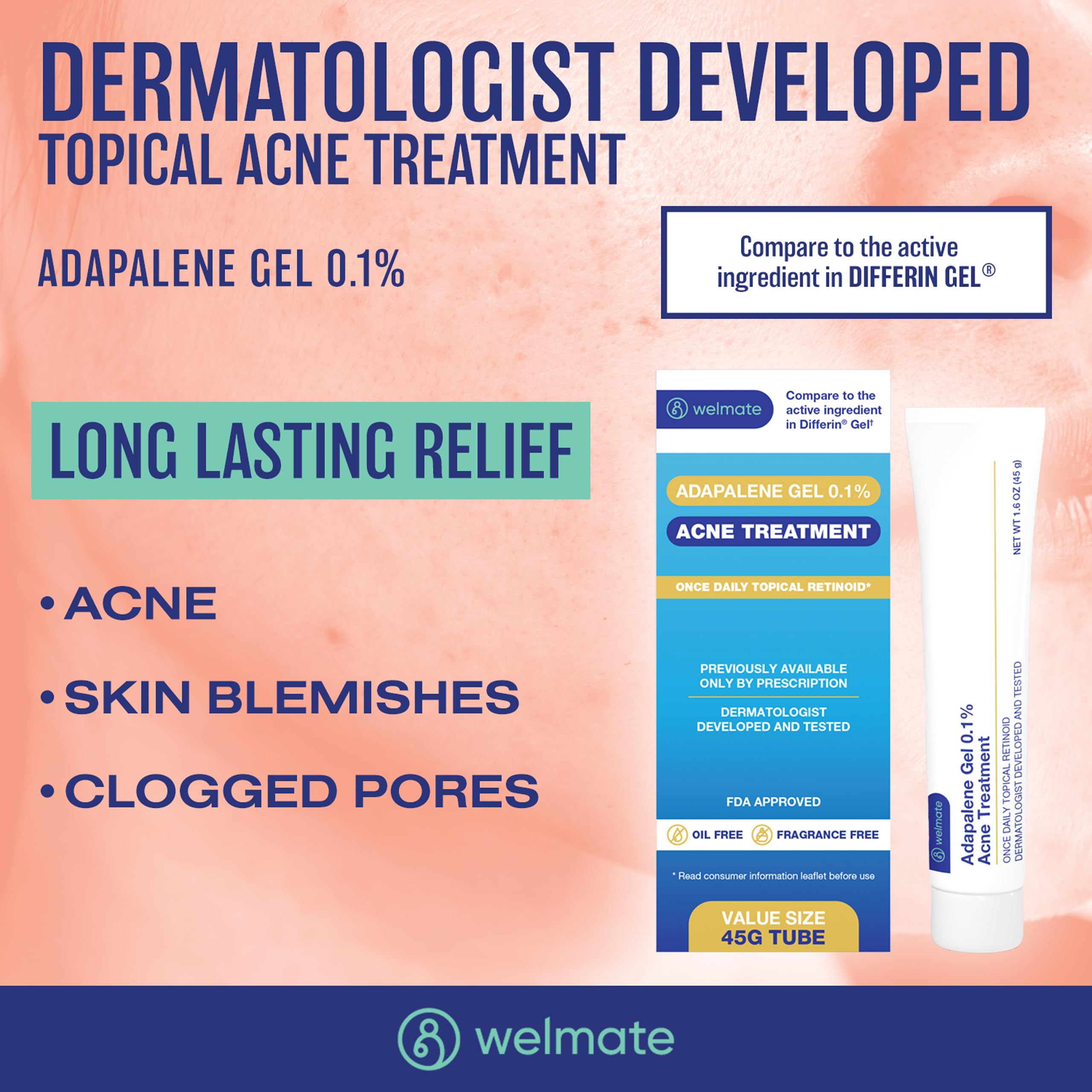 Foto 2 | Gel De Adapaleno Welmate Al 0,1% Aprobado Por La Fsa Hsa, 45 G, Paquete De 2 - Venta Internacional.