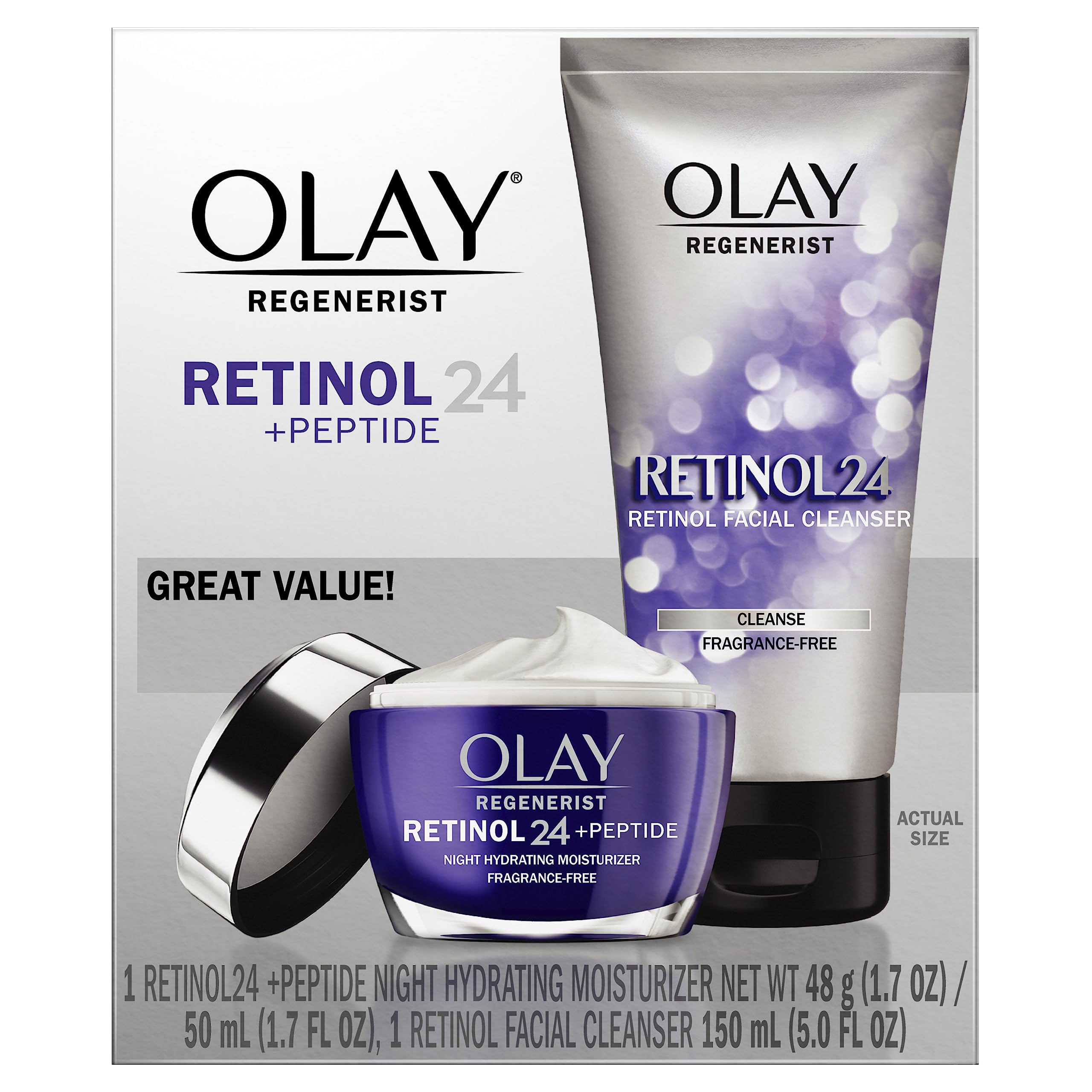 Crema Hidratante Nocturna Duo Pack Olay Retinol 24, 50 Ml + Limpiador - Venta Internacional.