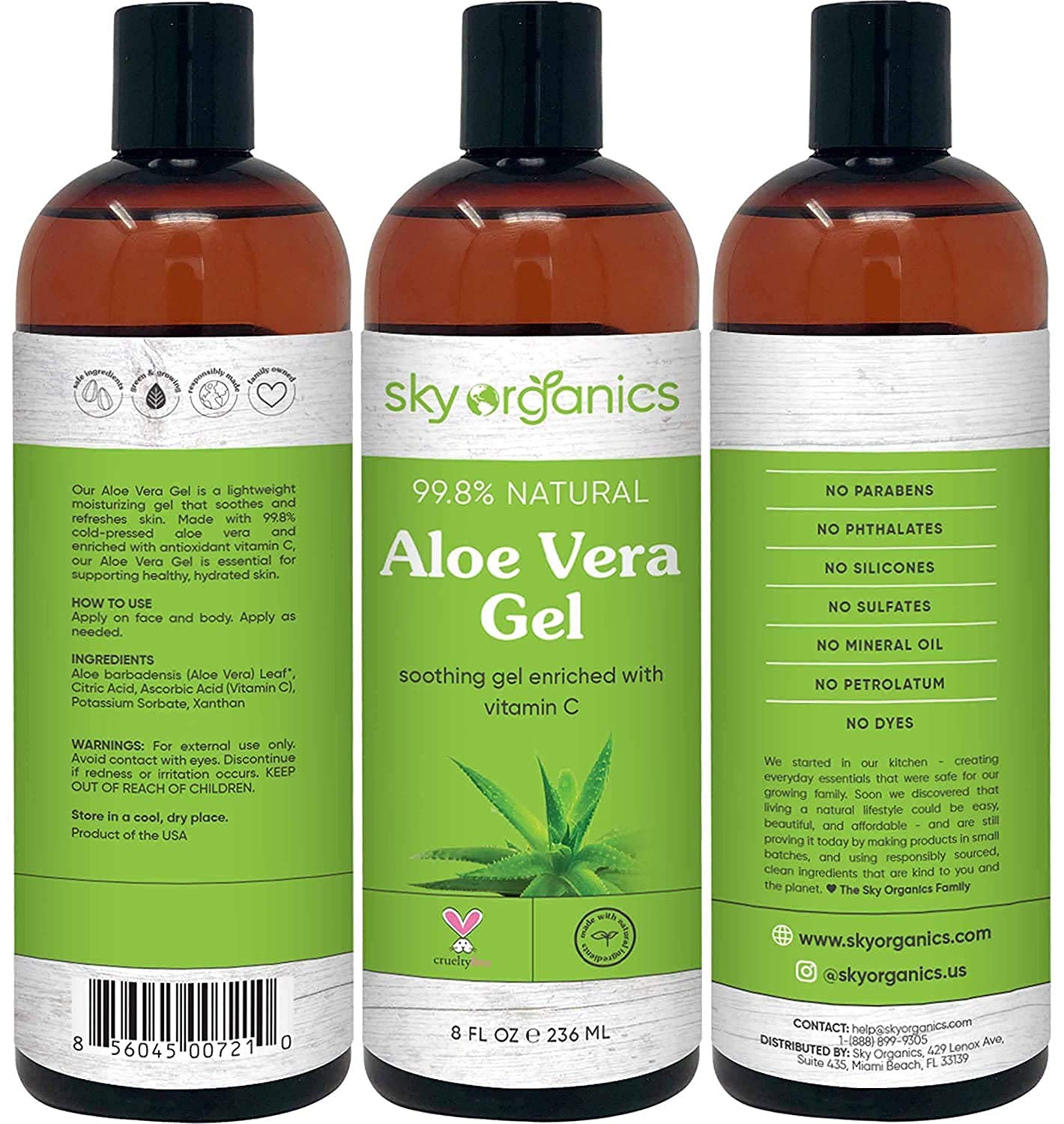 Foto 7 pulgar | Gel De Aloe Vera Sky Organics, 240 Ml, Paquete De 3 Unidades, Ultrahidratante - Venta Internacional.