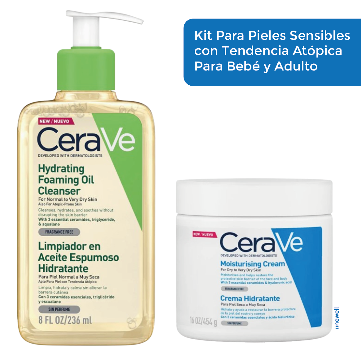 Foto 2 pulgar | Kit Para Piel Sensible Y Atópica Cerave Limpiador En Aceite Espumoso Y Crema Hidratante, Hidratación 24 Horas