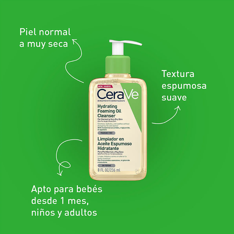 Foto 4 | Kit Para Piel Sensible Y Atópica Cerave Limpiador En Aceite Espumoso Y Crema Hidratante, Hidratación 24 Horas