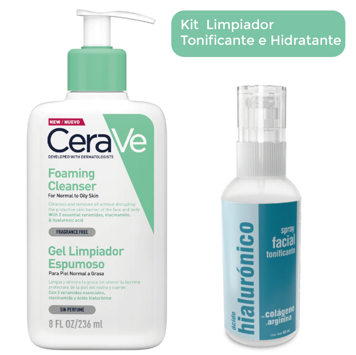 Foto 2 pulgar | Cerave Gel Limpiador Espumoso 236ml + Spray Facial Tonificante Ácido Hialurónico, Colágeno Y Arginina 60ml Pa