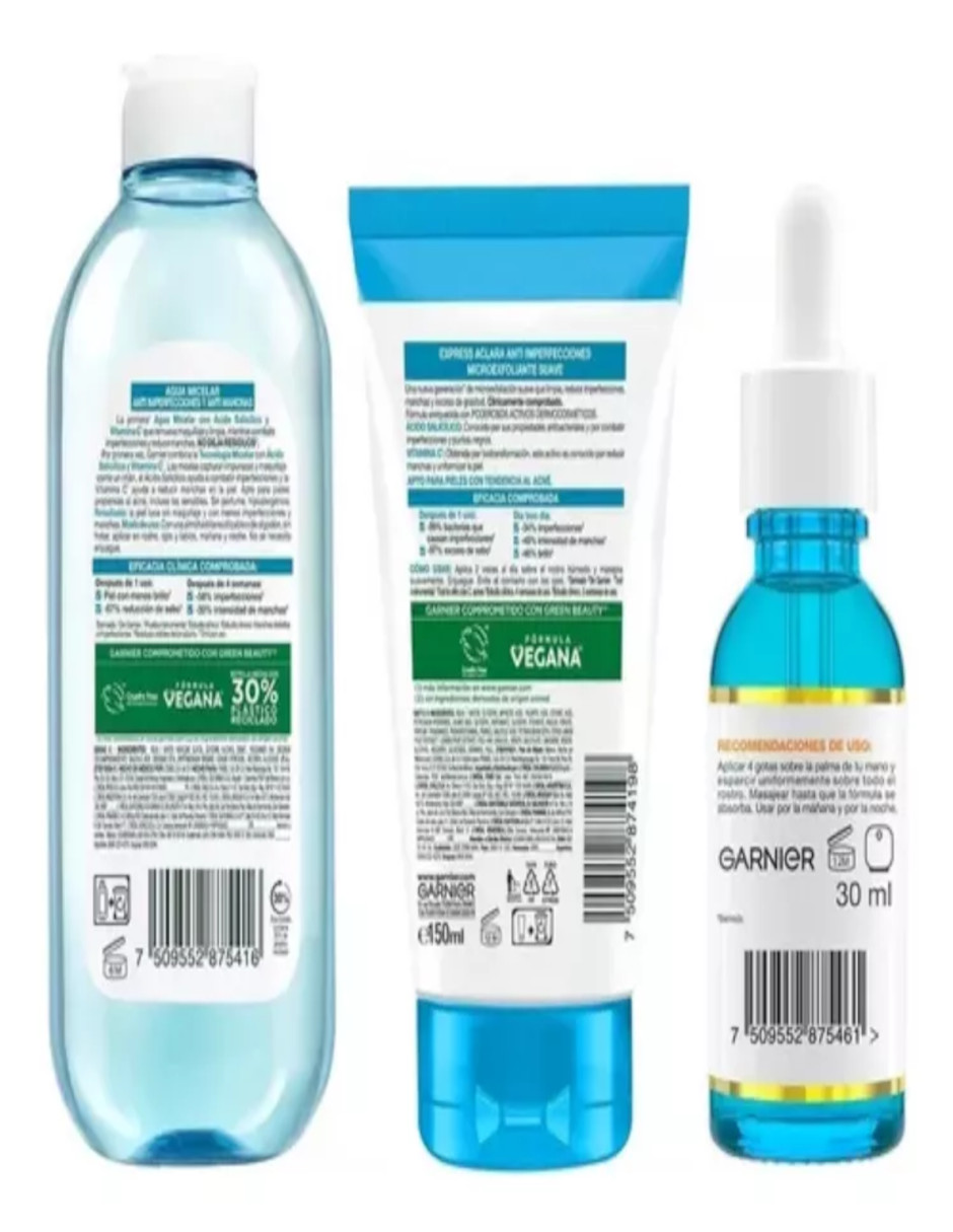 Foto 4 pulgar | Kit Garnier Rutina Express Aclara Anti-imperfecciones Ácido Salicílico + Termo Güish Gratis