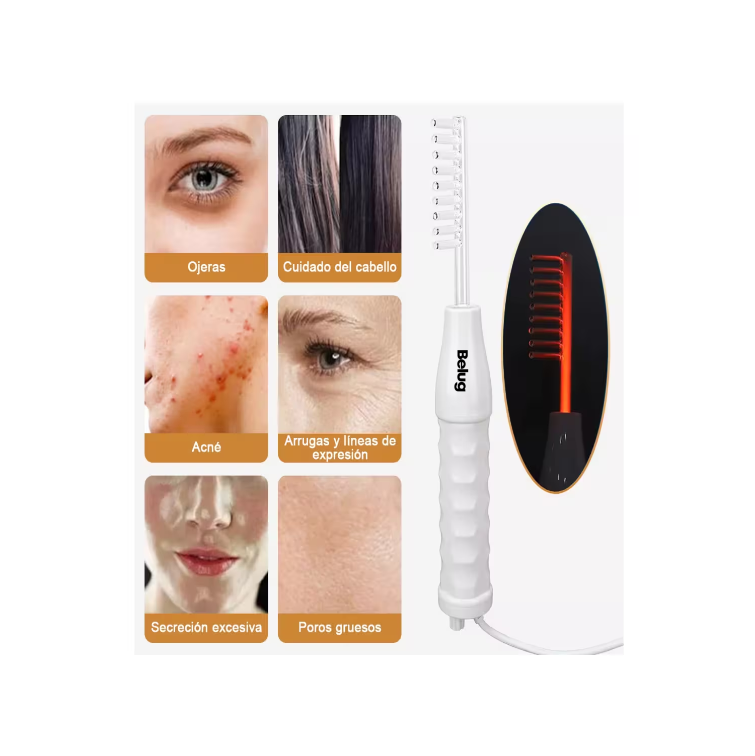 Foto 6 pulgar | Máquina Portátil Terapia Piel Belleza Facial Alta Frecuencia Belug Blanco