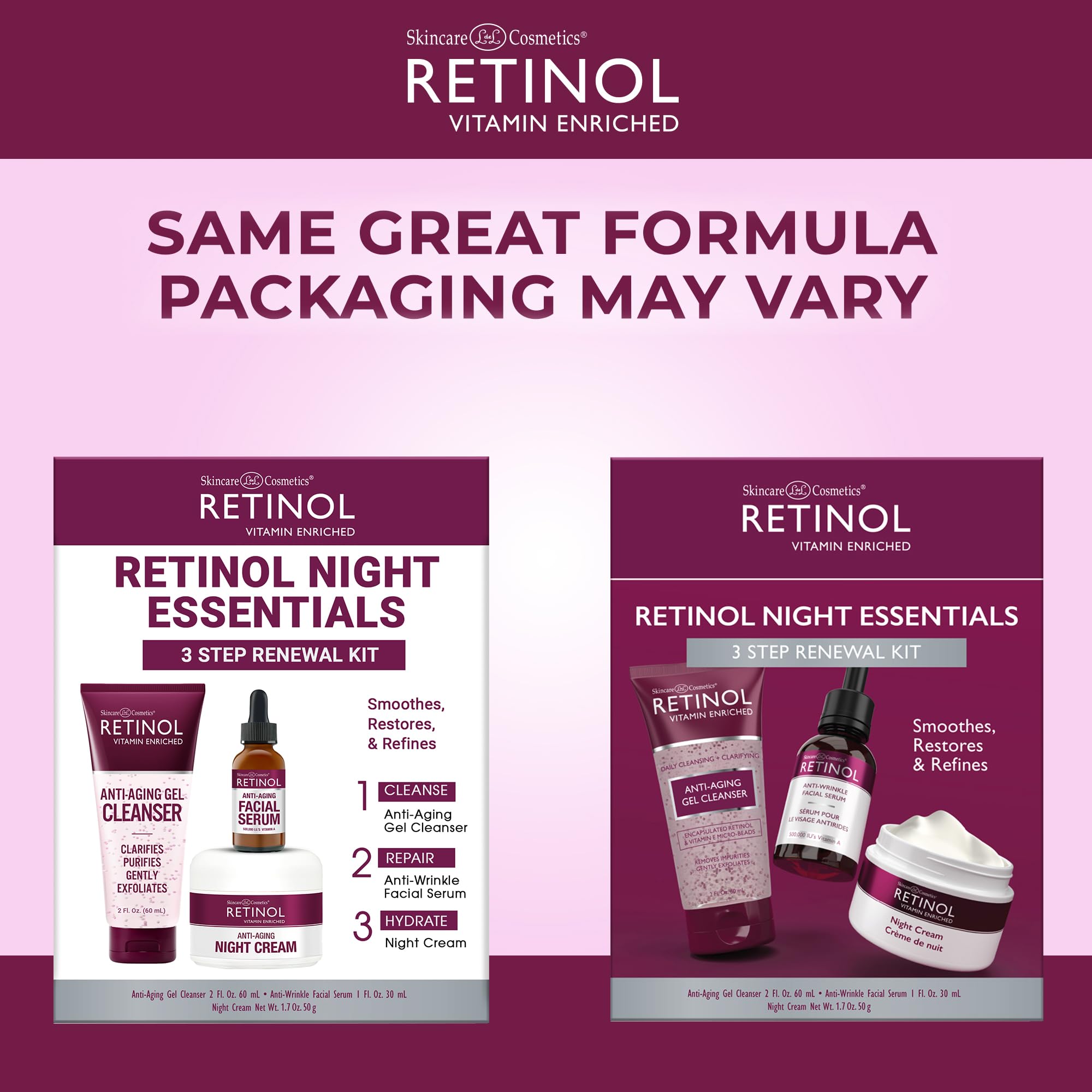 Foto 4 pulgar | Kit De 3 Pasos Con Retinol Antienvejecimiento Night Essentials Para El Cuidado De La Piel - Venta Internacional.