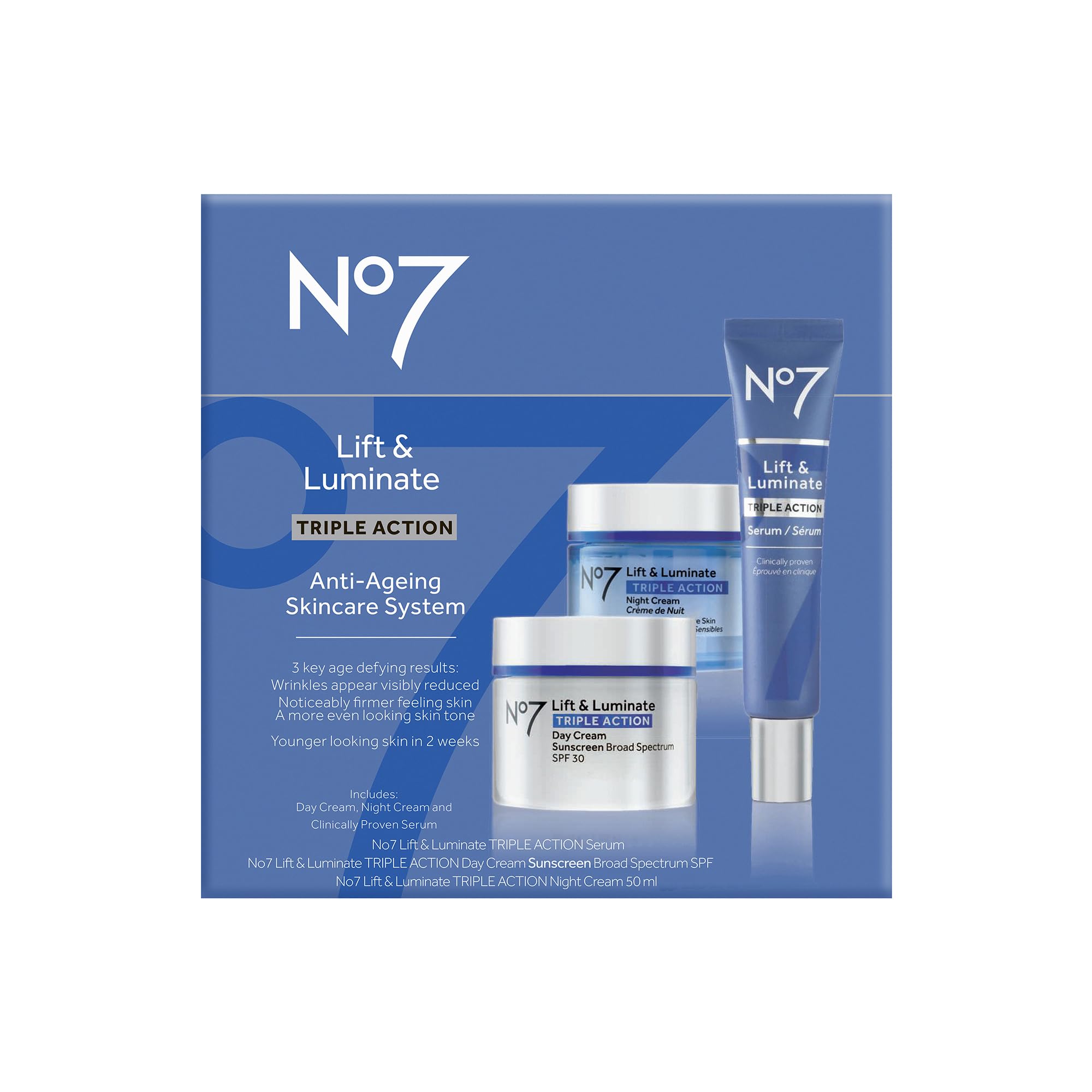 Foto 3 pulgar | Set De Cuidado De La Piel No7 Lift & Luminate De Triple Acción Con Spf30 - Venta Internacional.