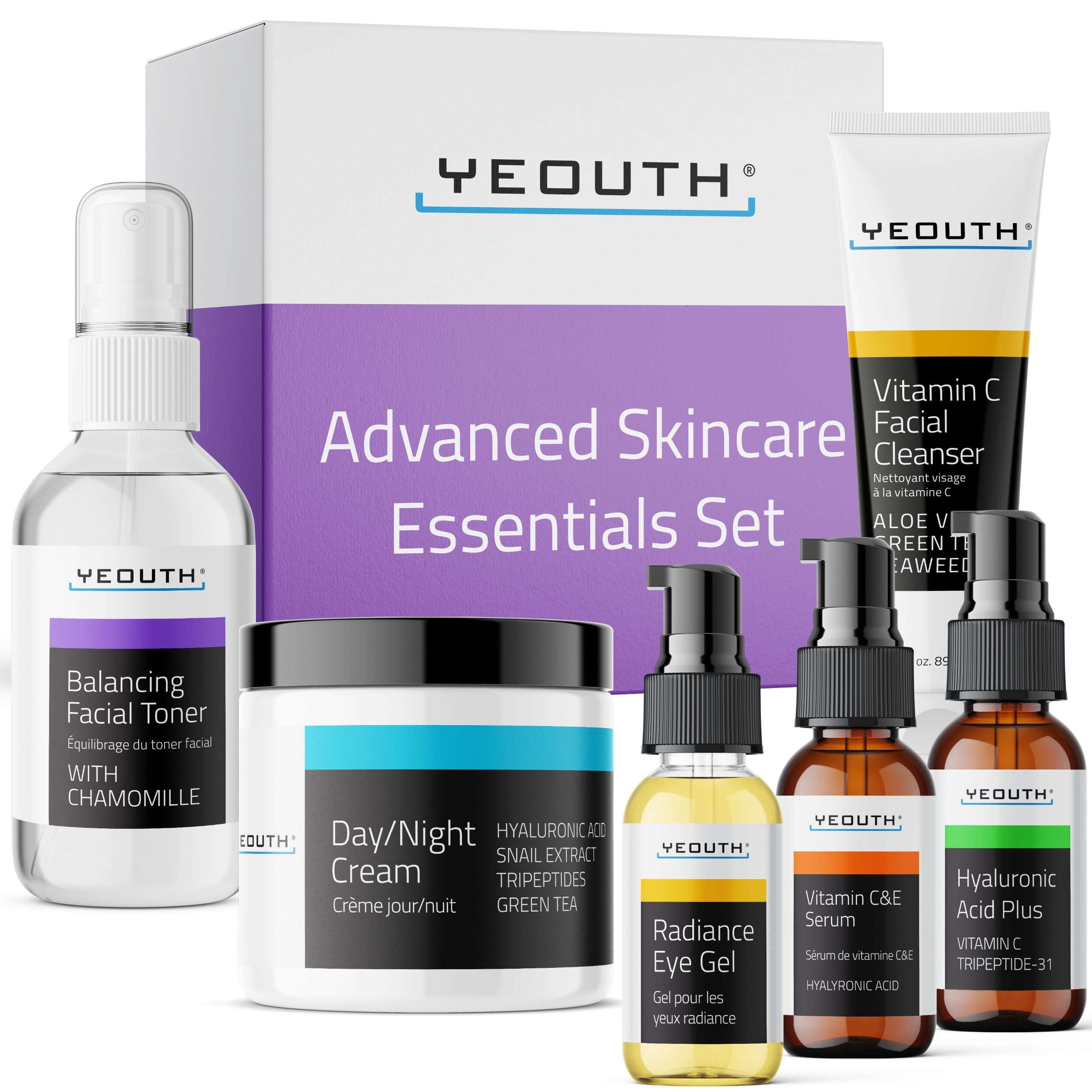 Foto 2 pulgar | Set De Cuidado De La Piel Yeouth, Sérum De Ácido Hialurónico Y Vitamina C, 6 Piezas - Venta Internacional.
