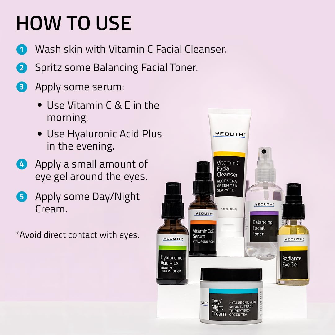 Foto 5 | Set De Cuidado De La Piel Yeouth, Sérum De Ácido Hialurónico Y Vitamina C, 6 Piezas - Venta Internacional.