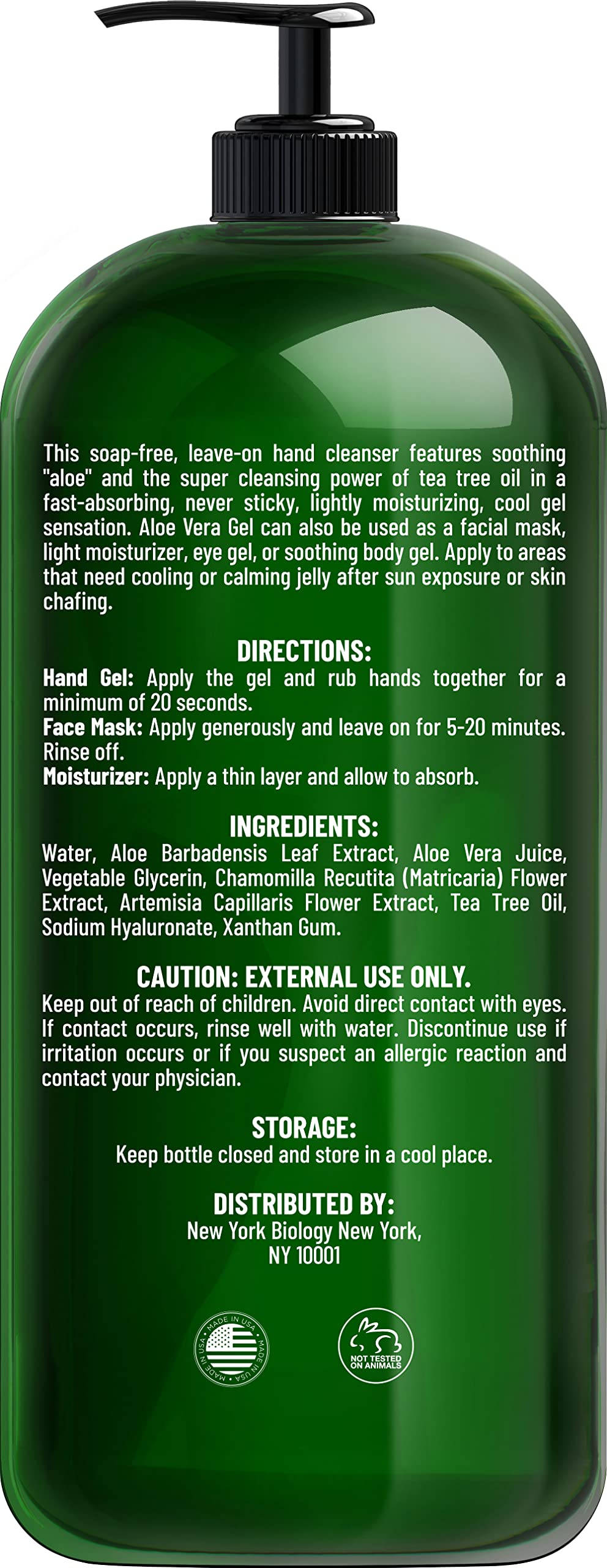 Foto 3 pulgar | Gel De Aloe Vera New York Biology Para Rostro, Piel Y Cabello, 500 Ml X2 - Venta Internacional.