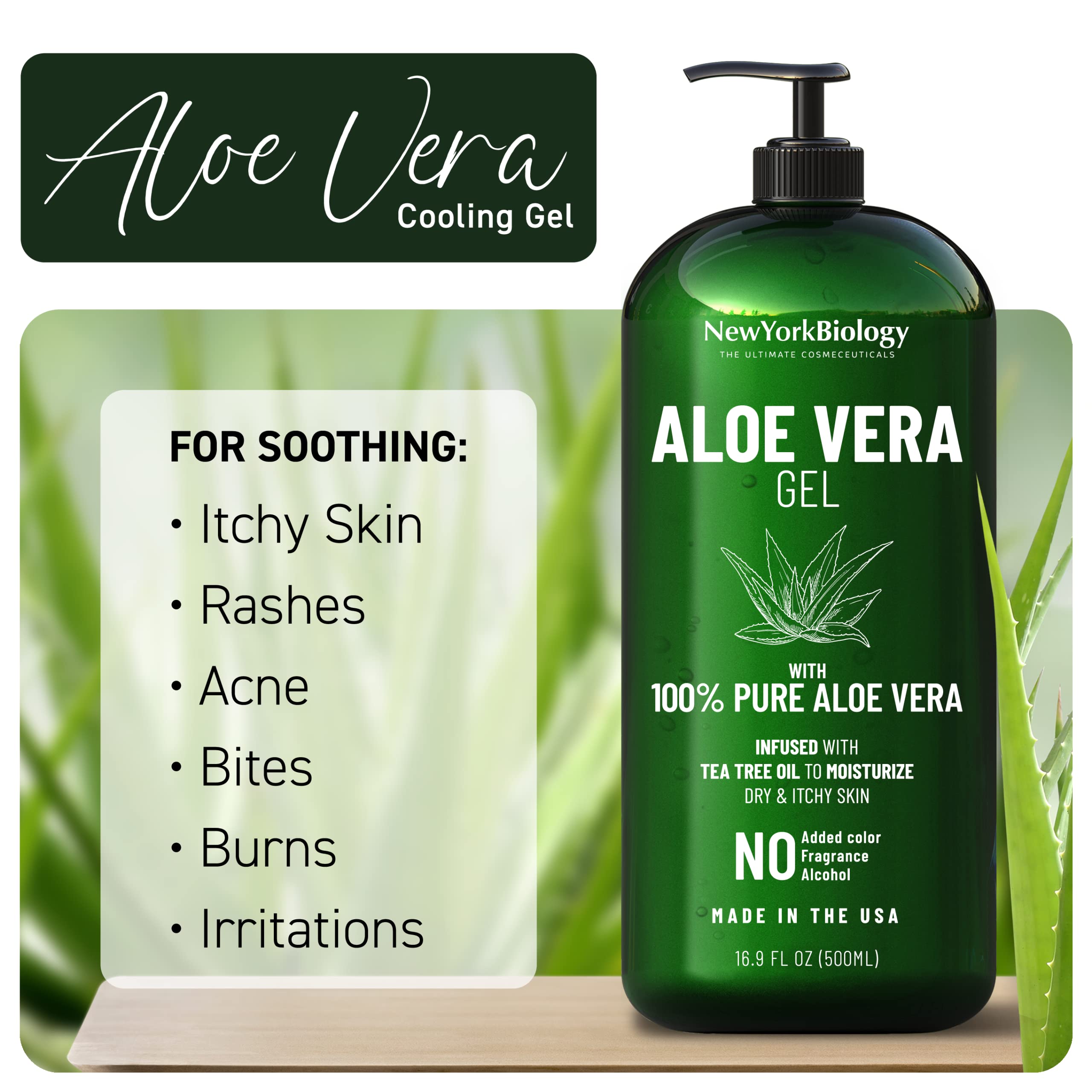 Foto 4 pulgar | Gel De Aloe Vera New York Biology Para Rostro, Piel Y Cabello, 500 Ml X2 - Venta Internacional.