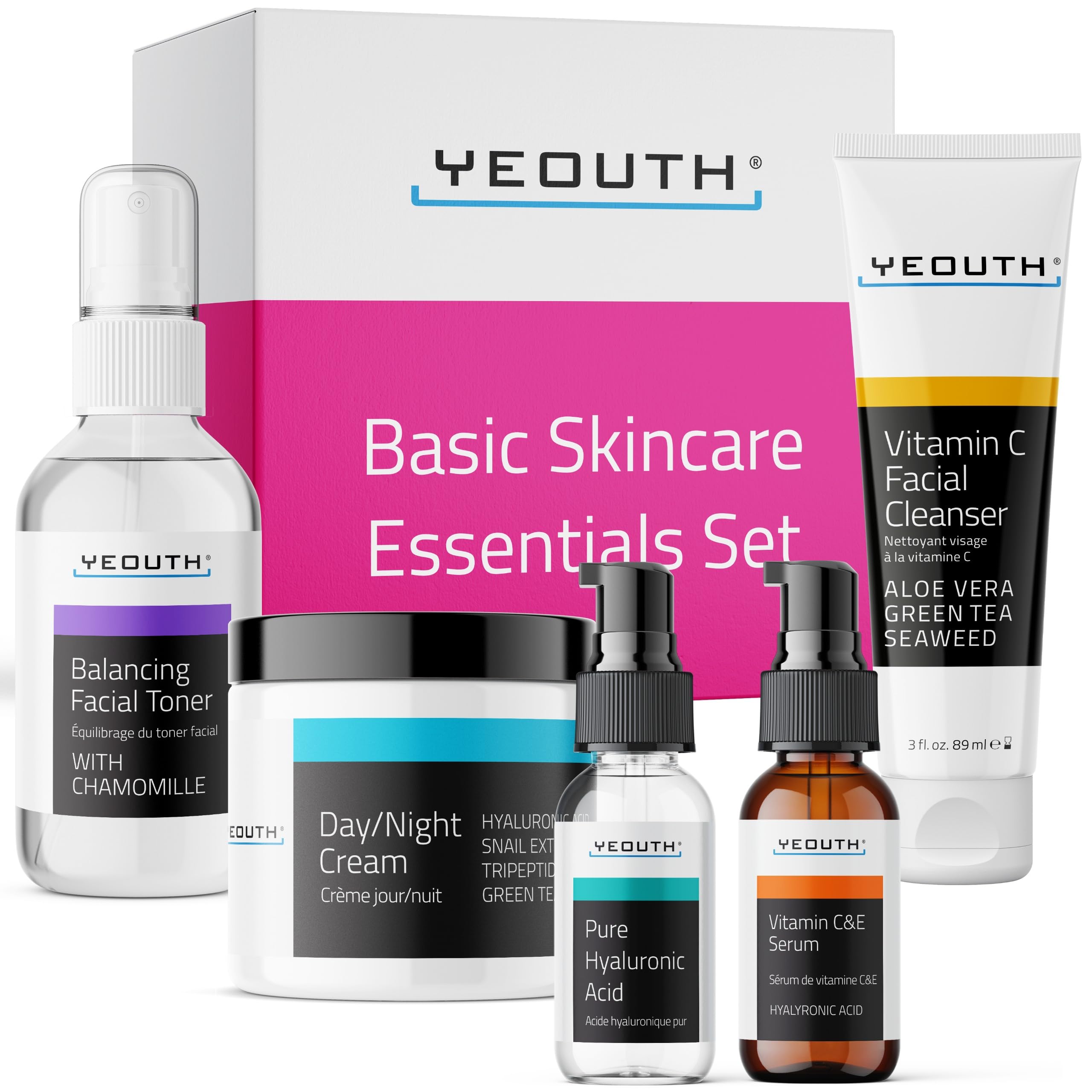 Set De Cuidado De La Piel Yeouth, Sérum De Ácido Hialurónico Y Vitamina C, 5 Piezas - Venta Internacional.