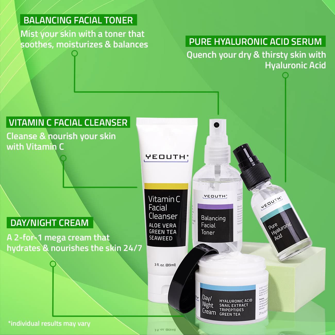 Foto 4 | Set De Cuidado De La Piel Yeouth  Sérum De Ácido Hialurónico Y Vitamina C  Limpiador - Venta Internacional.