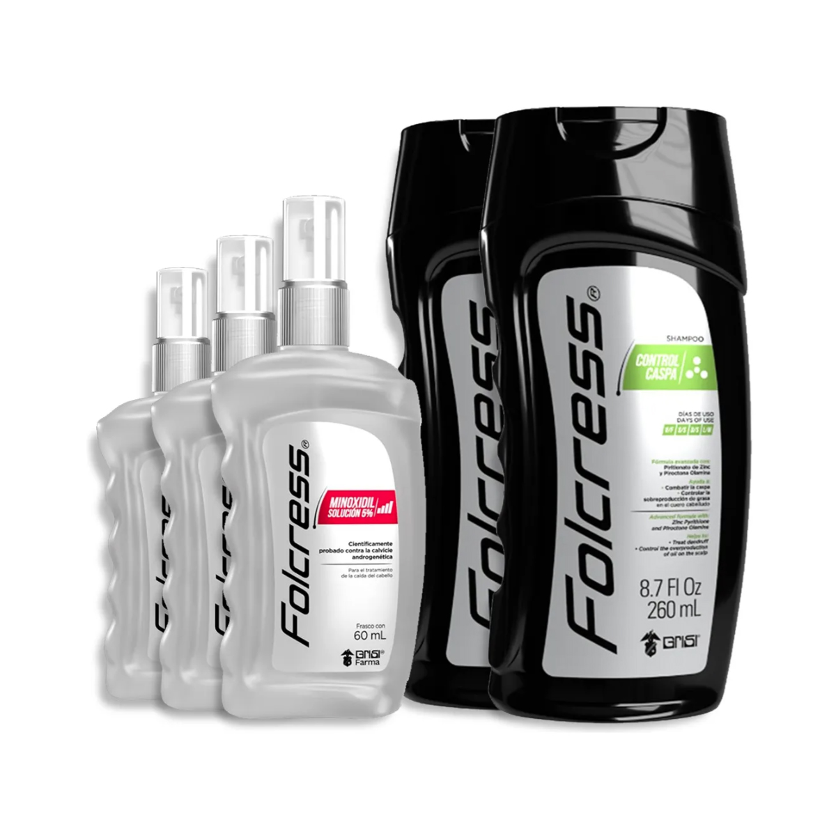 Foto 1 | Kit Capilar Folcress Anticaída Minoxidil + Control Caspa 5pz