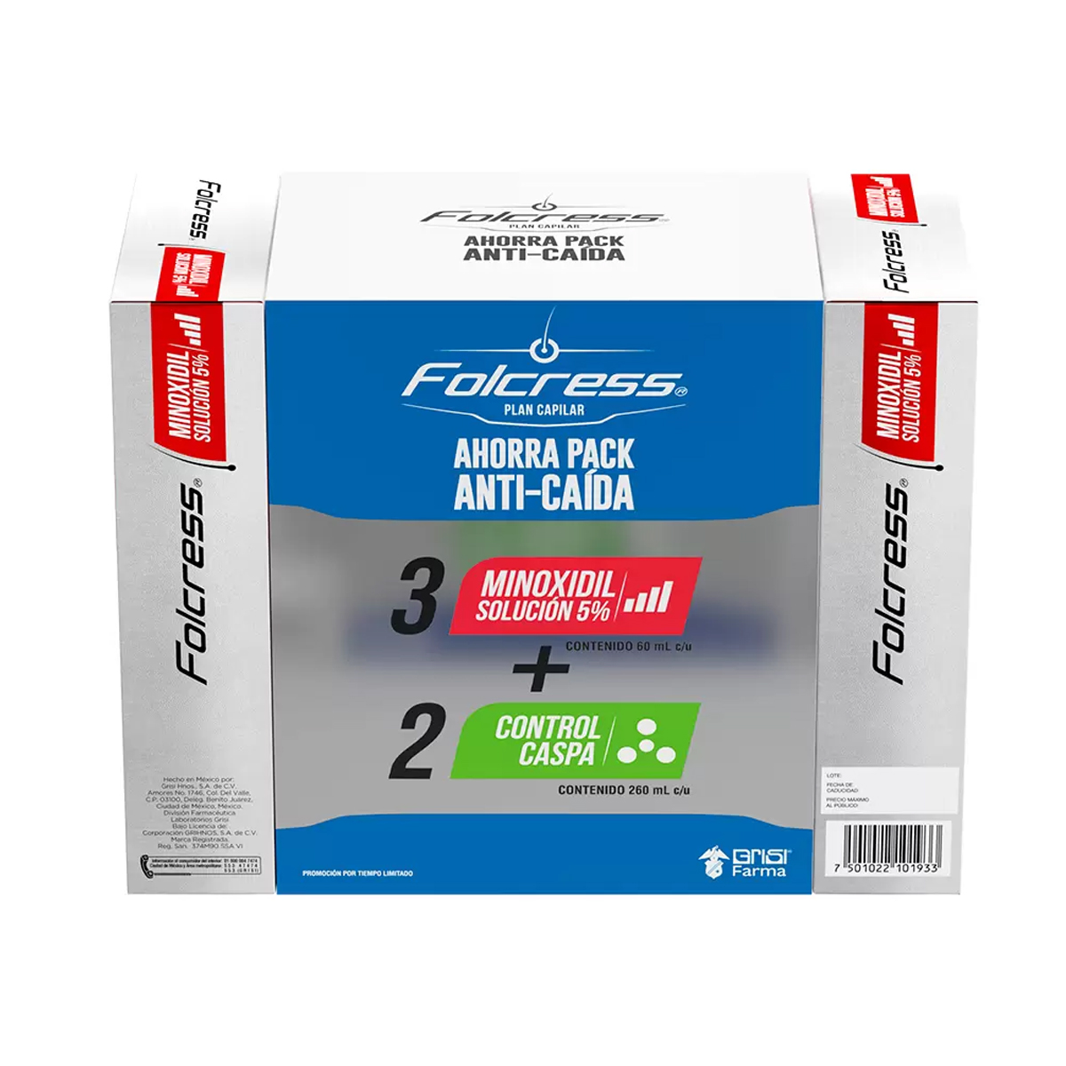 Foto 4 pulgar | Kit Capilar Folcress Anticaída Minoxidil + Control Caspa 5pz