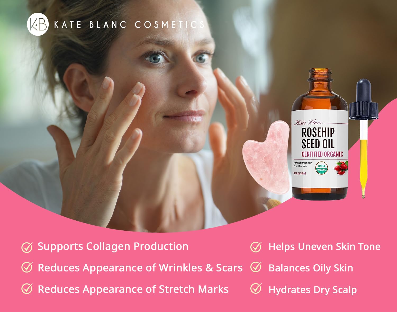 Foto 3 pulgar | Aceite De Rosa Mosqueta Kate Blanc Cosmetics 30 Ml Con Kit Gua Sha Stone - Venta Internacional.